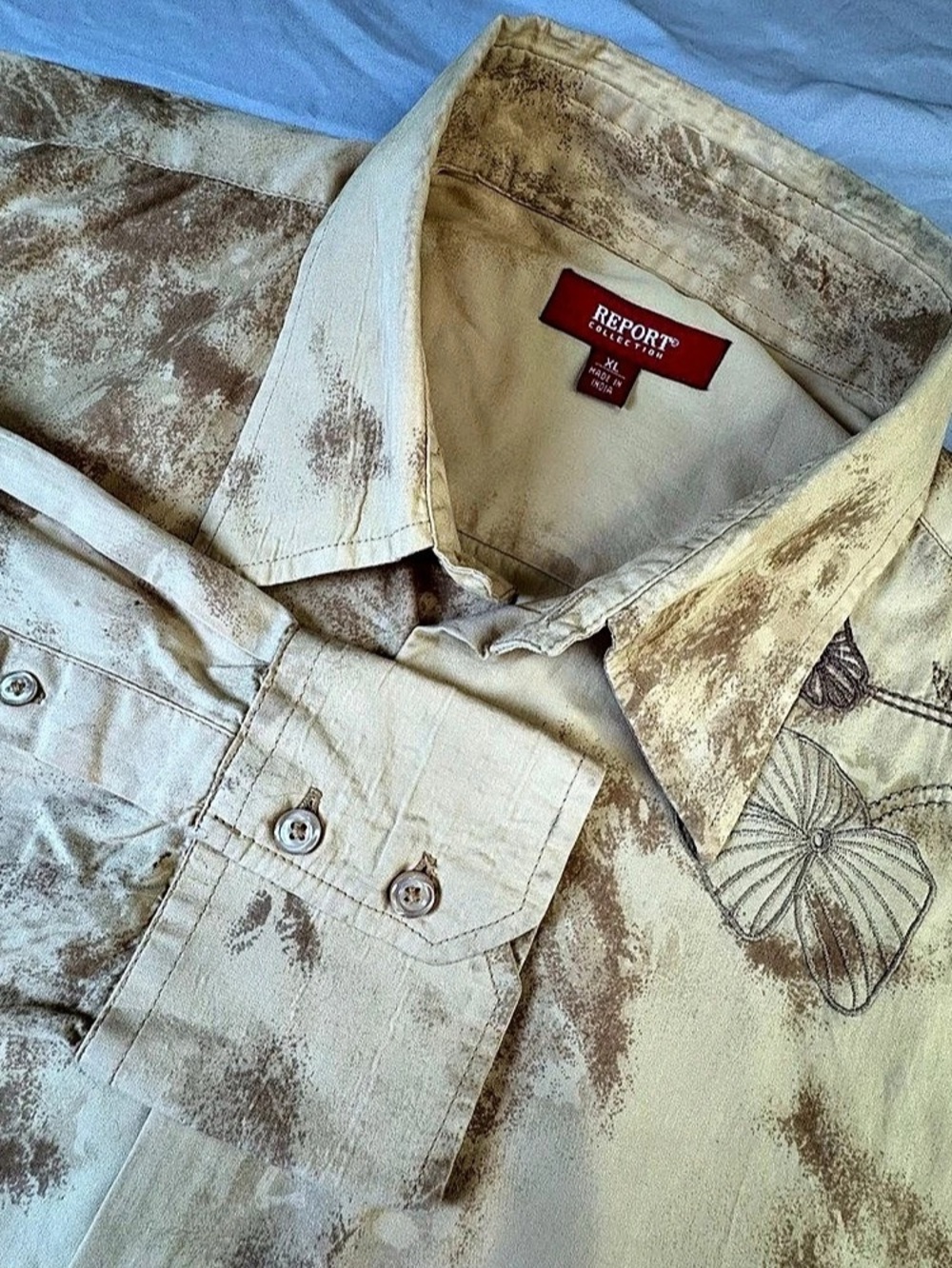 Report Collection Shirt Mens XL Acid Wash Tie Dye Boho Floral Embroidered